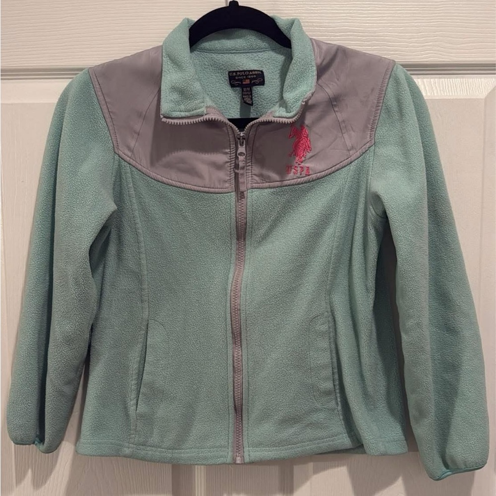 Mint Green Fleece Jacket with Pink Logo